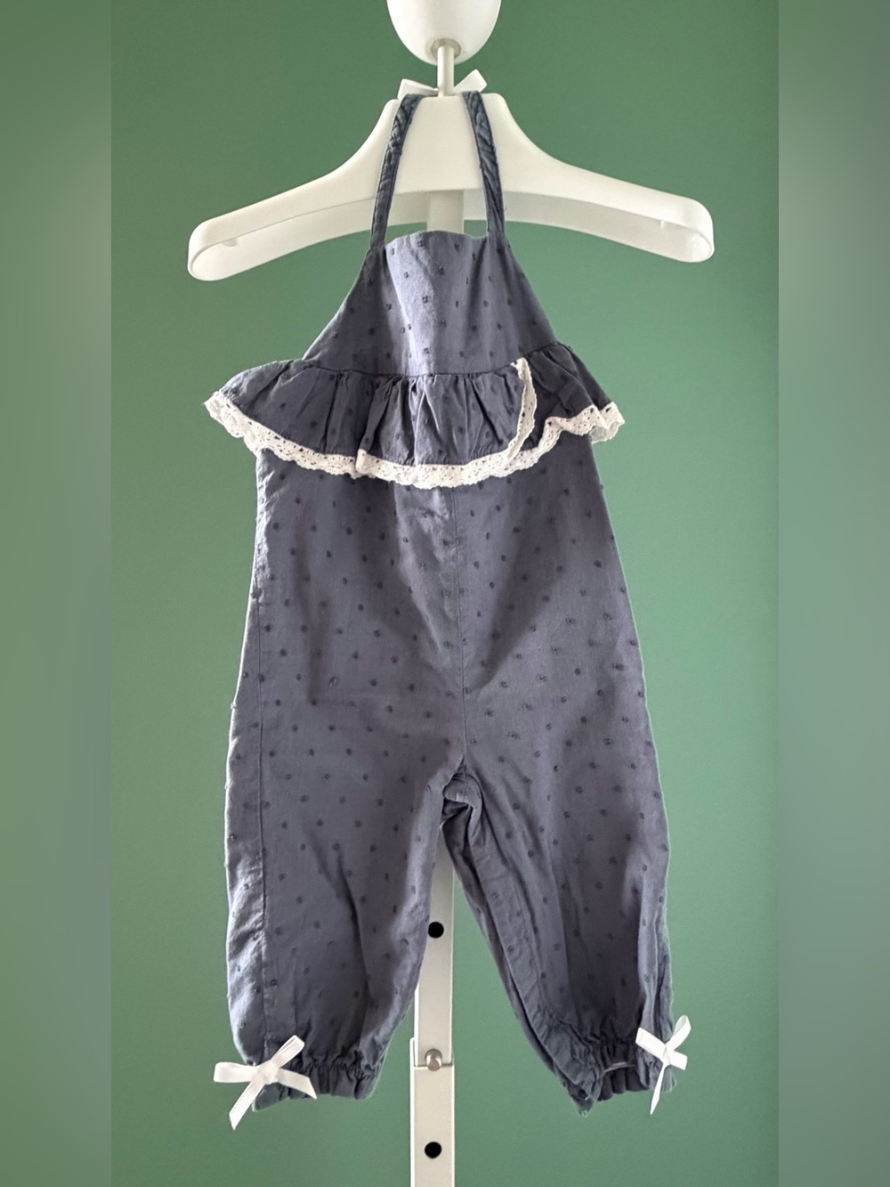 Shabby Chic Slate Blue Girls Sleeveless Romper